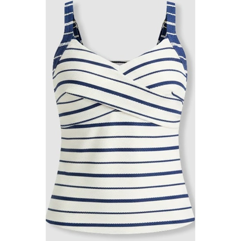 Liz Claiborne Womens 8 Blue White Striped Twist Front Tankini Top Swimsuit